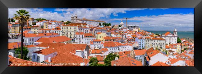 Panorama of the city & Tagus River from Miradouro de Santa Luzia, an observation deck in Lisbon, Portugal Framed Print by Chun Ju Wu