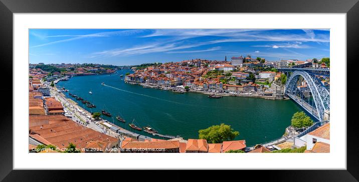 Panorama of Dom Luis I Bridge, the River Douro, and the Ribeira district in Porto, Portugal Framed Mounted Print by Chun Ju Wu