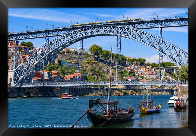 Dom Luis I Bridge, a double-deck bridge across the River Douro in Porto, Portugal Framed Print by Chun Ju Wu