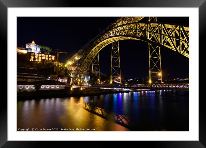 Night view of Dom Luis I Bridge, a double-deck bridge across the River Douro in Porto, Portugal Framed Mounted Print by Chun Ju Wu