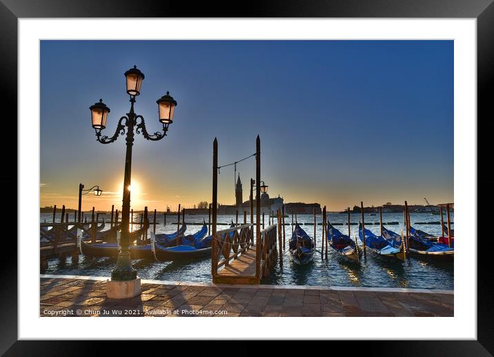 Church of San Giorgio Maggiore with gondolas at sunrise time, Venice, Italy Framed Mounted Print by Chun Ju Wu