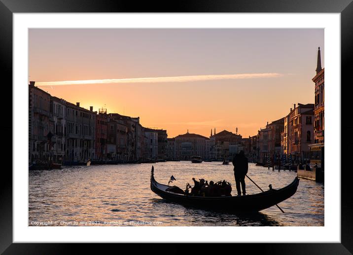 Silhouette of gondola on the Grand Canal at sunrise / sunset time, Venice, Italy Framed Mounted Print by Chun Ju Wu