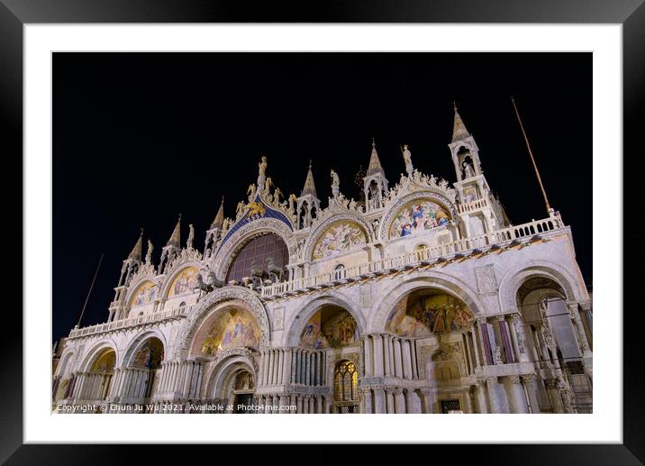 Night view of St Mark's Basilica at St Mark's Square (Piazza San Marco), Venice, Italy Framed Mounted Print by Chun Ju Wu