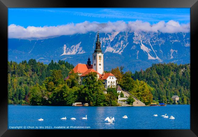 Bled Island on Lake Bled, a popular tourist destination in Slovenia Framed Print by Chun Ju Wu