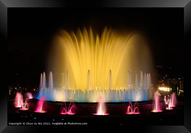 The colorful water show of Magic Fountain of Montjuic with light and music in Barcelona , Spain Framed Print by Chun Ju Wu