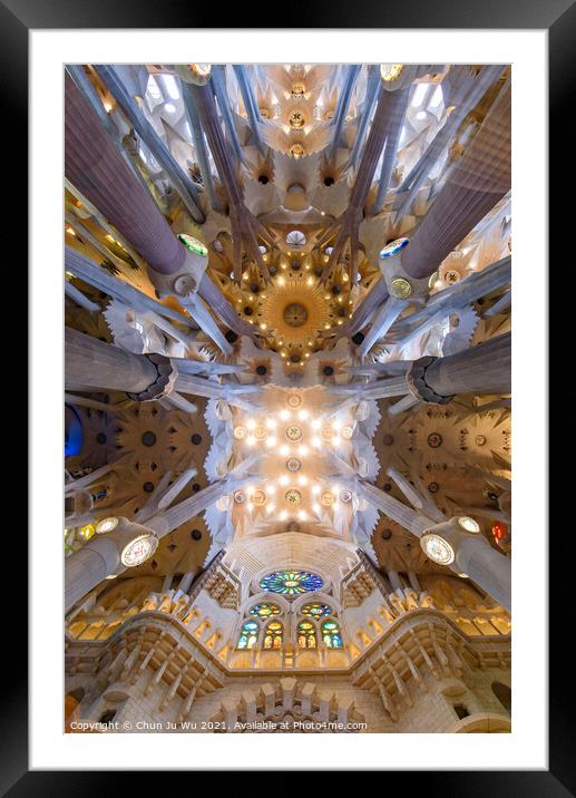The ceiling of interior of Sagrada Familia (Church of the Holy Family), the cathedral designed by Gaudi in Barcelona, Spain Framed Mounted Print by Chun Ju Wu