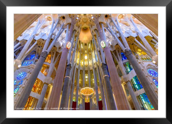 The interior of Sagrada Familia (Church of the Holy Family), the cathedral designed by Gaudi in Barcelona, Spain Framed Mounted Print by Chun Ju Wu