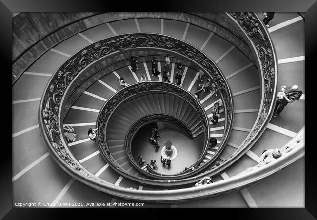 Bramante spiral stairs of the Vatican Museums in Vatican City (black & white) Framed Print by Chun Ju Wu