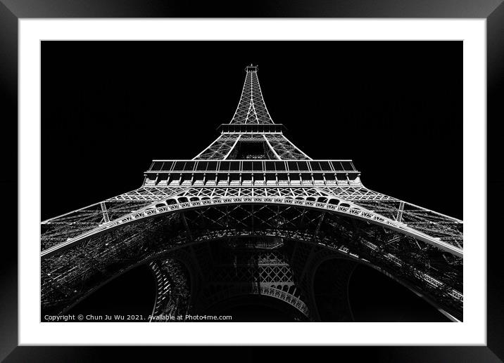 Eiffel Tower with sunny blue sky in Paris, France (black & white) Framed Mounted Print by Chun Ju Wu