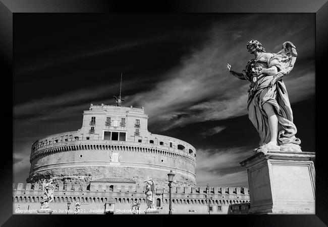 Castel Sant'Angelo, a museum in Rome, Italy (black & white) Framed Print by Chun Ju Wu