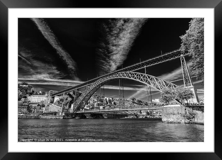 Dom Luis I Bridge in Porto, Portugal (black & white) Framed Mounted Print by Chun Ju Wu