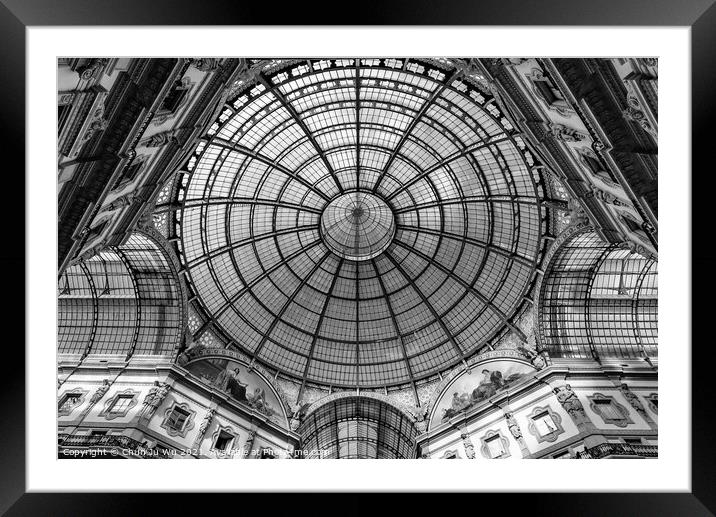 Glass dome of Galleria Vittorio Emanuele II in Milan (black & white) Framed Mounted Print by Chun Ju Wu