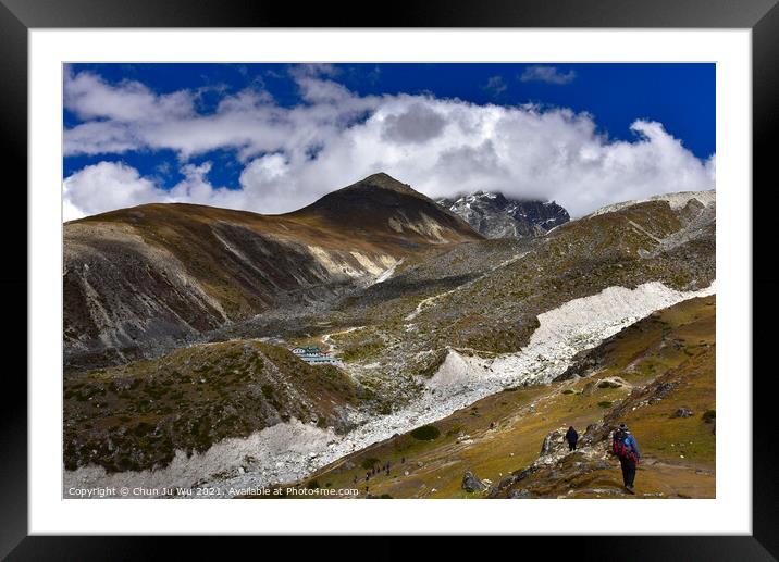 People walking on Everest Base Camp trekking route at Himalayas mountain range in Nepal Framed Mounted Print by Chun Ju Wu