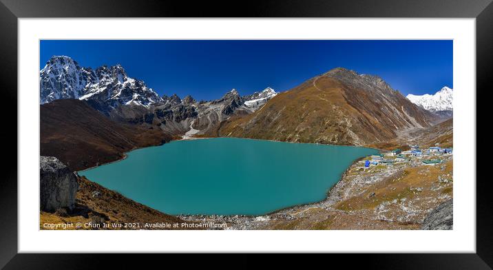 Gokyo lake surrounded by snow mountains of Himalayas in Nepal Framed Mounted Print by Chun Ju Wu