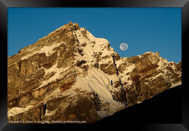 Moon and snow mountains of Himalayas in Nepal Framed Print by Chun Ju Wu