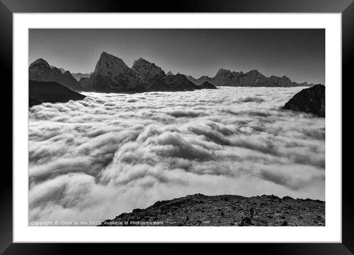 Sea of clouds and snow mountains in Nepal (black & white) Framed Mounted Print by Chun Ju Wu