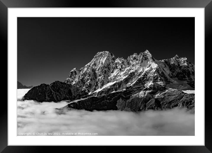 Snow mountains of Himalayas above clouds in Nepal (black & white) Framed Mounted Print by Chun Ju Wu