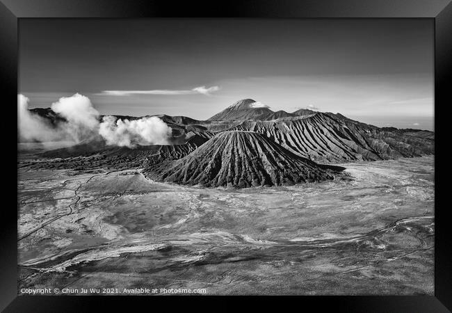 Mount Bromo in Java, the most famous volcano in Indonesia (black and white) Framed Print by Chun Ju Wu