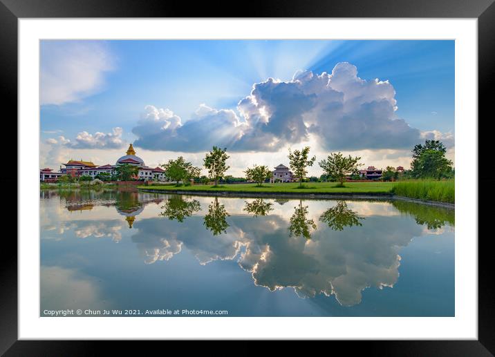 Reflection of a Buddhist temple on water at Lumbini, Nepal, the birth place of Buddha Framed Mounted Print by Chun Ju Wu