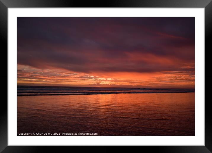 Muriwai Beach at sunset time with colorful clouds, New Zealand Framed Mounted Print by Chun Ju Wu