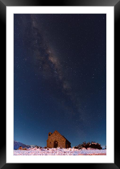 Galaxy and Church of the Good Shepherd at night in Lake Tekapo, South Island, New Zealand Framed Mounted Print by Chun Ju Wu