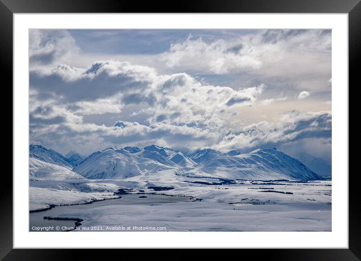 Mountains and land covered by snow in winter in New Zealand Framed Mounted Print by Chun Ju Wu