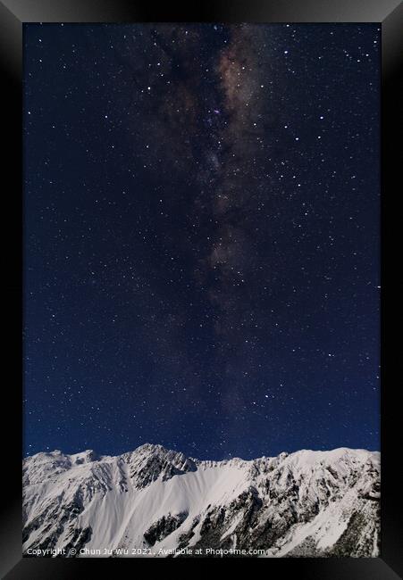 Galaxy and the snow mountains in Mt Cook National Park, New Zealand Framed Print by Chun Ju Wu