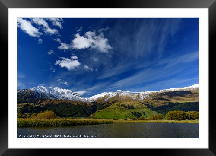 Lake with snow mountains in South Island, New Zealand Framed Mounted Print by Chun Ju Wu