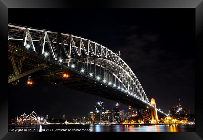 Night view of Sydney Harbour Bridge, NSW, Australia Framed Print by Chun Ju Wu