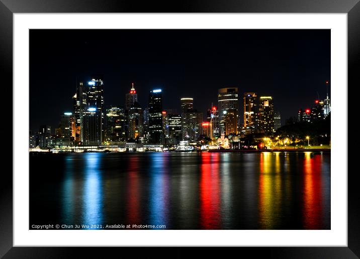Skyline of Sydney CBD at night, NSW, Australia Framed Mounted Print by Chun Ju Wu