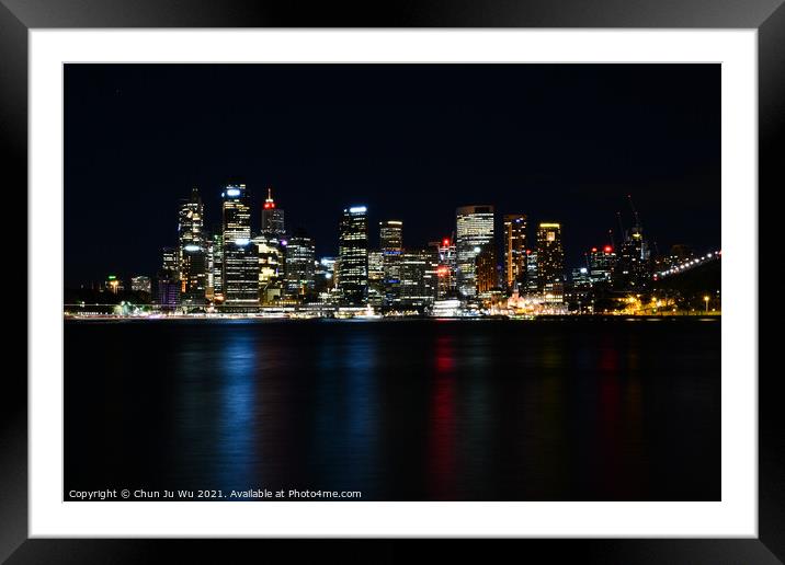 Skyline of Sydney CBD at night, NSW, Australia Framed Mounted Print by Chun Ju Wu