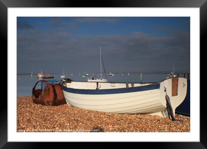 Wooden fishing Boat At Bawdsey Suffolk Framed Mounted Print by ROBERT HUTT