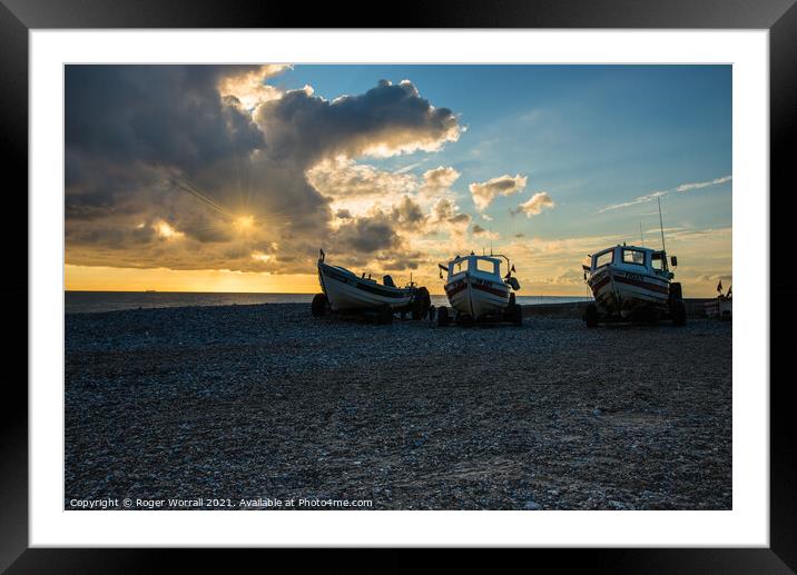 Norfolk Sunrise Cromer Fishing Boats Framed Mounted Print by Roger Worrall