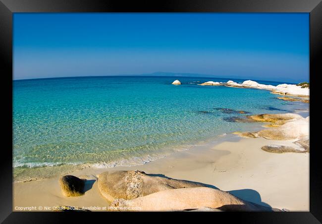 Idyllic Greek beach in Halkidiki, Greece. Framed Print by Nic Croad