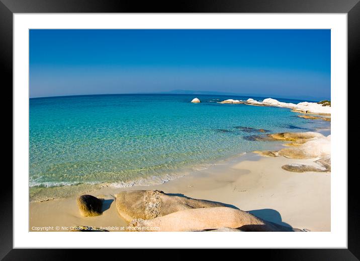 Idyllic Greek beach in Halkidiki, Greece. Framed Mounted Print by Nic Croad