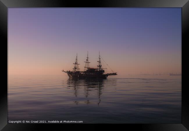 Ship on calm sea in Thessaloniki, Greece. Framed Print by Nic Croad