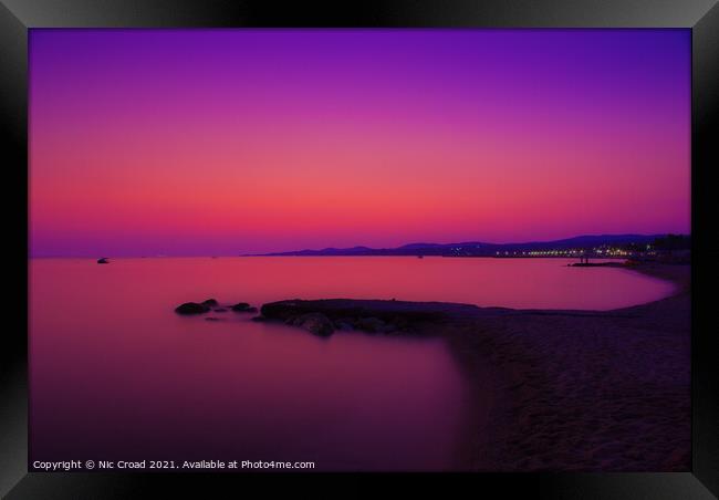 Beach Sunset with vivid Afterglow Framed Print by Nic Croad