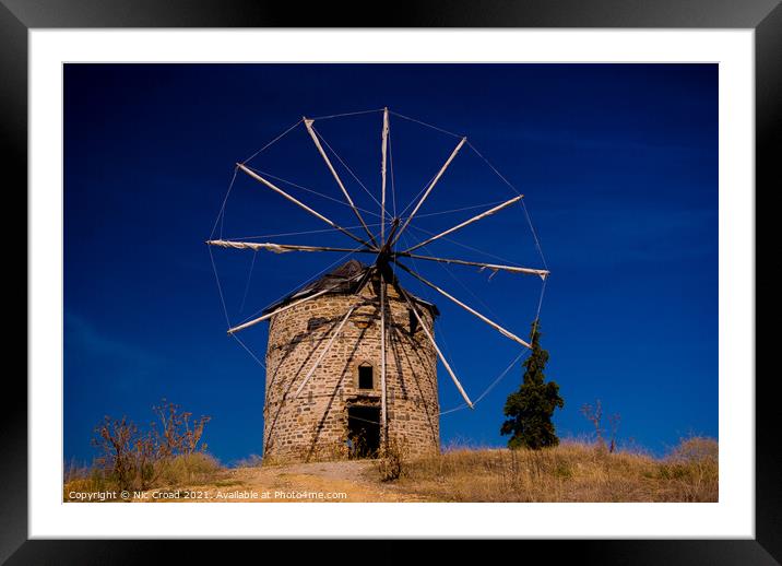 Greek Stone Windmill Framed Mounted Print by Nic Croad