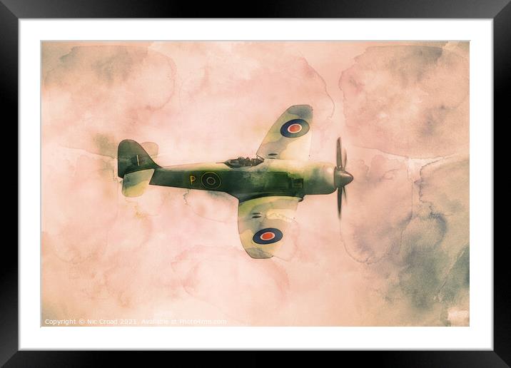 Hawker Fury Watercolour Sketch Framed Mounted Print by Nic Croad