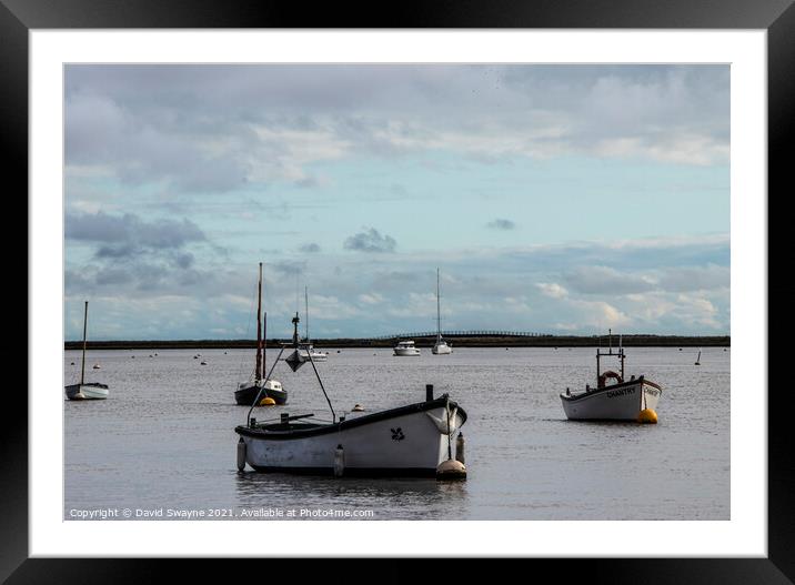 Boats anchored in Orford Harbour Framed Mounted Print by David Swayne