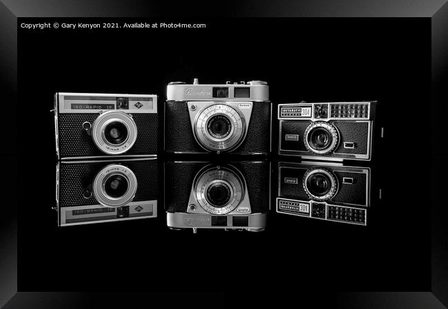 Trio of vintage cameras Framed Print by Gary A Kenyon
