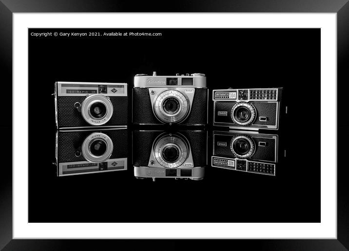 Trio of vintage cameras Framed Mounted Print by Gary A Kenyon