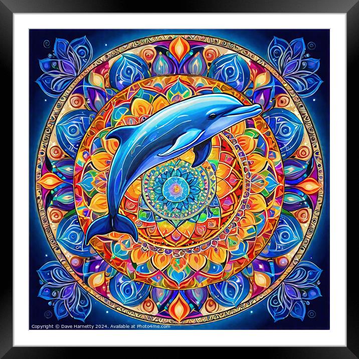 Dolphin Mandala Framed Mounted Print by Dave Harnetty