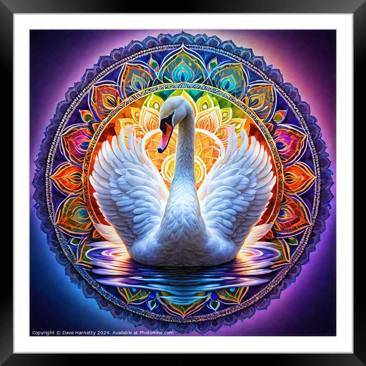 Swan Mandala. Framed Mounted Print by Dave Harnetty