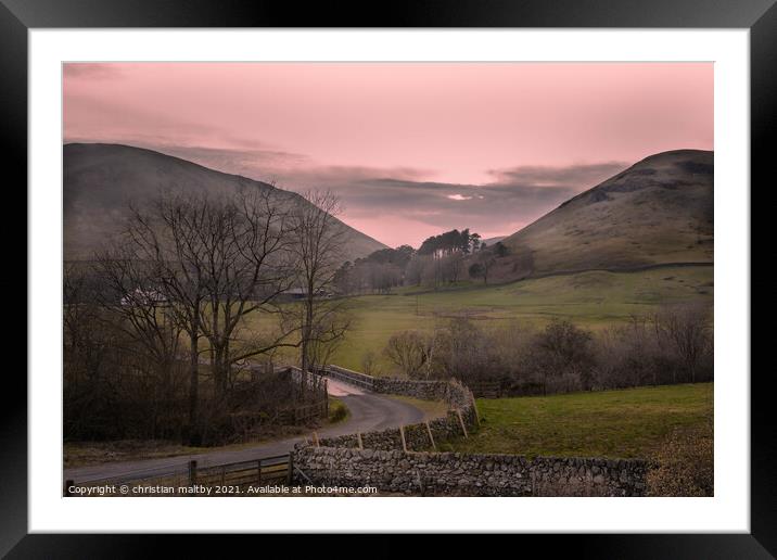 Sunset Scaur glen Framed Mounted Print by christian maltby