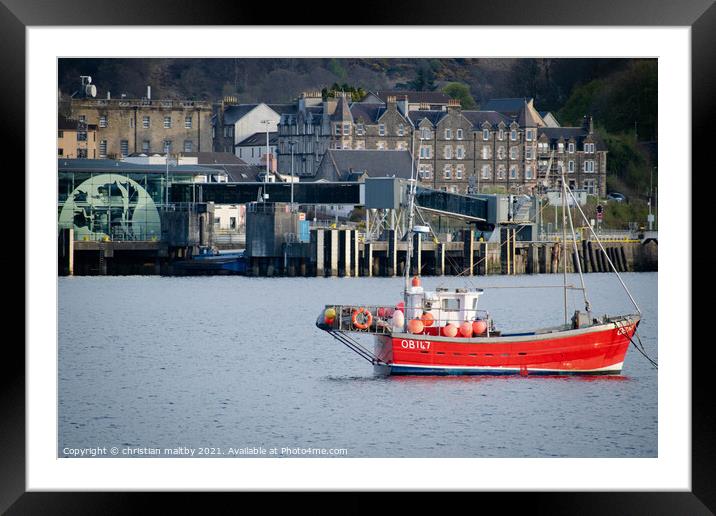 Red boat Oban  Framed Mounted Print by christian maltby