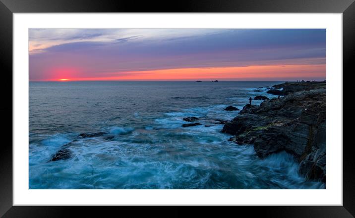 Fishing at last light, Treyarnon By, Cornwall Framed Mounted Print by Frank Farrell