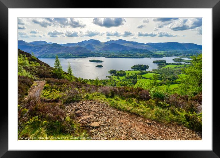 Derwentwater from the path on Walla crag  Framed Mounted Print by John Henderson