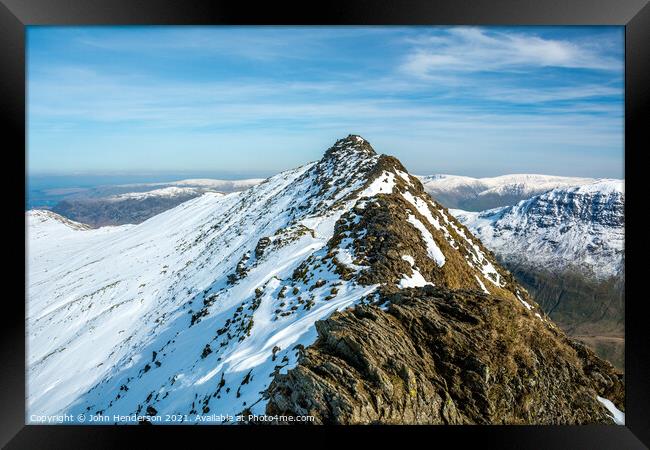 Winter Striding Edge. Framed Print by John Henderson