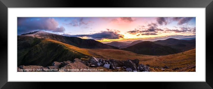 Snowdon sunset panorama Framed Mounted Print by John Henderson